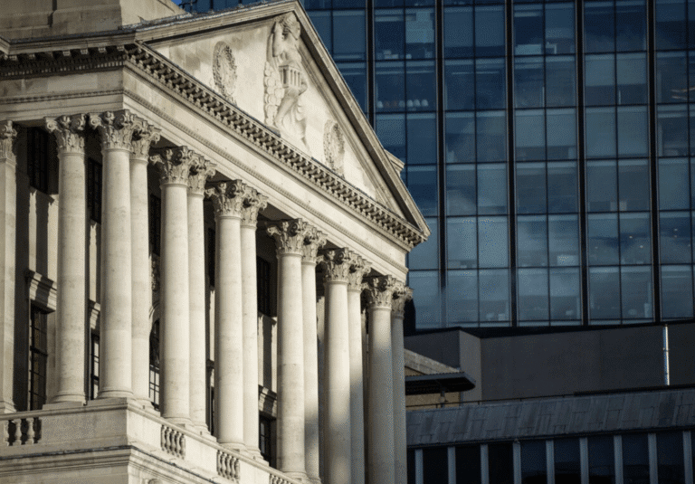 Bank of England headquarters in London following base rate decision