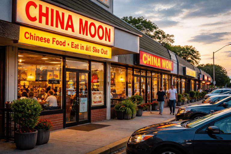 A street view in Bridgewater, New Jersey, showing local Chinese restaurants and shops
