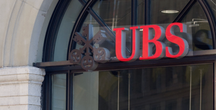 Aerial view of UBS Tower headquarters in a financial district